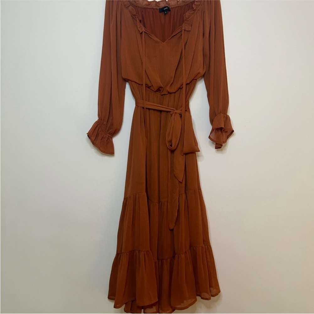 Brunt orange / pumpkin long sleeve tiered maxi dress size medium - Picture 9 of 10